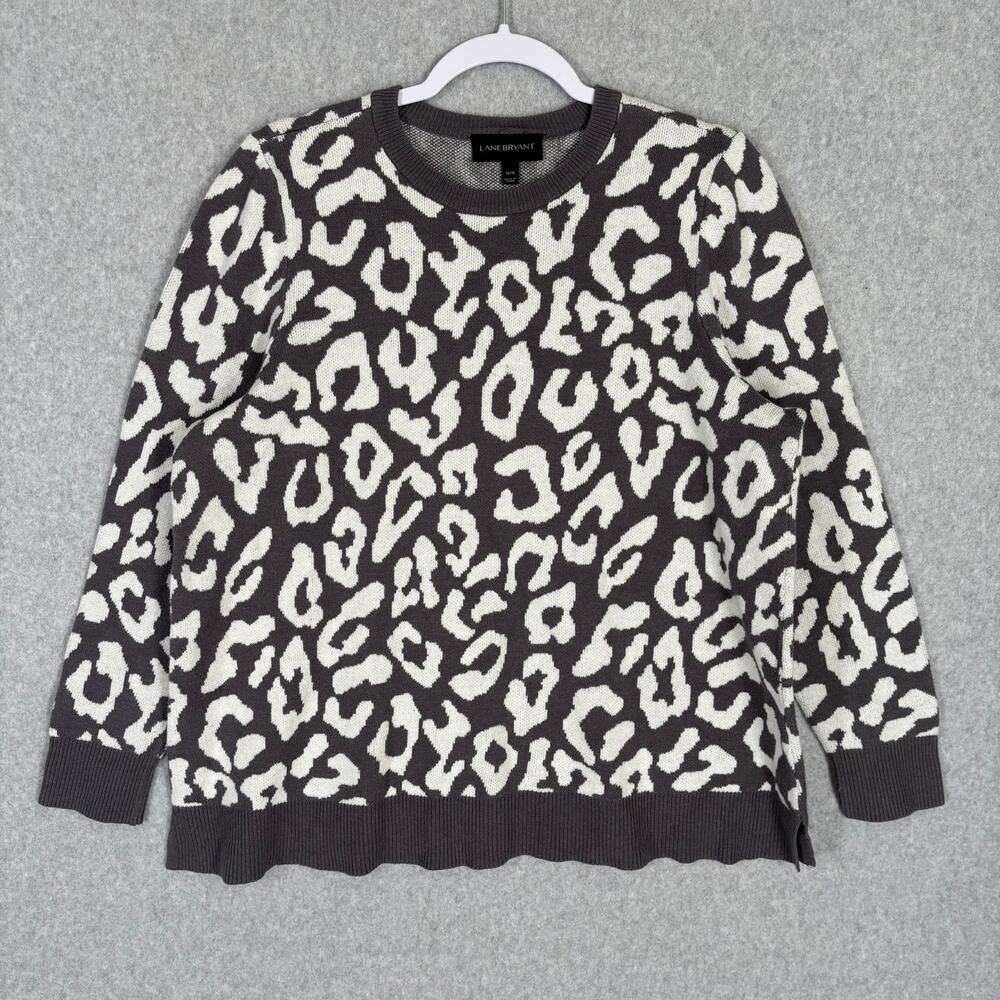 Lane Bryant Sweater Size 14 16 1X Gray White Animal Print Leopard Thick Casual